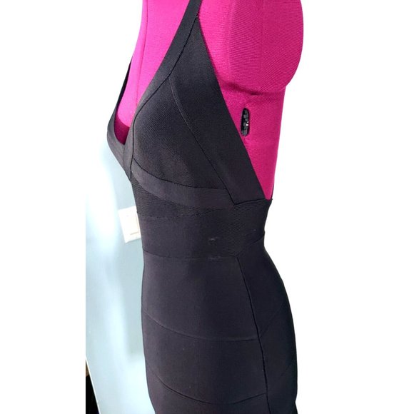 Herve Leger Halter V Neck Bandage Black Dress Bodycon Size: SP New - Picture 3 of 9